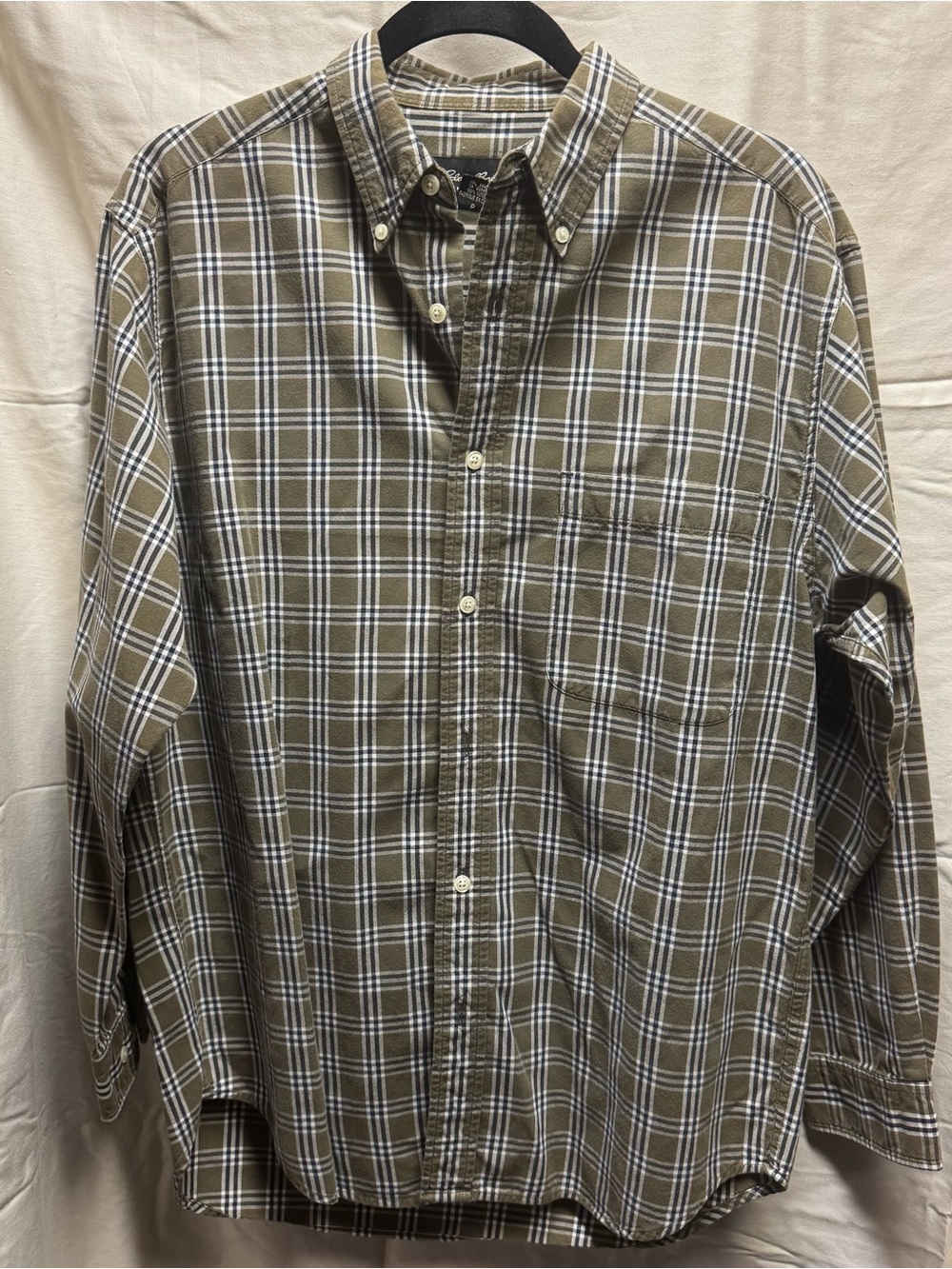 Eddie Bauer Olive and White Plaid Button-Down Shirt